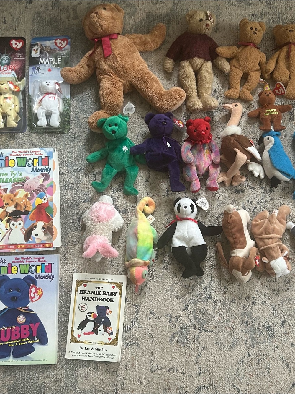 Ty Beanie Baby Plush Lot - Purple, Green, Red, Blue, Brown, White